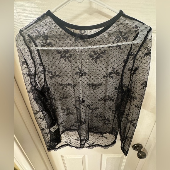 NWOT Black Lace Bow Shirt - Picture 4 of 4